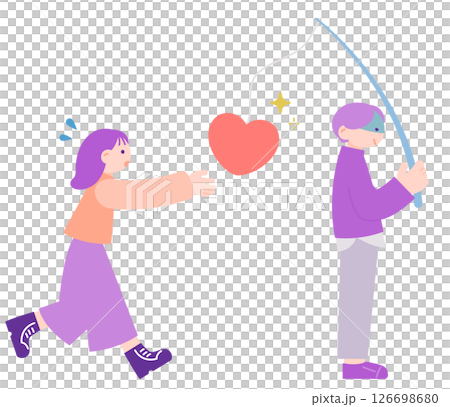 Illustration of a love-addicted woman and a bad man | A metaphor for love tactics and exploitation 126698680