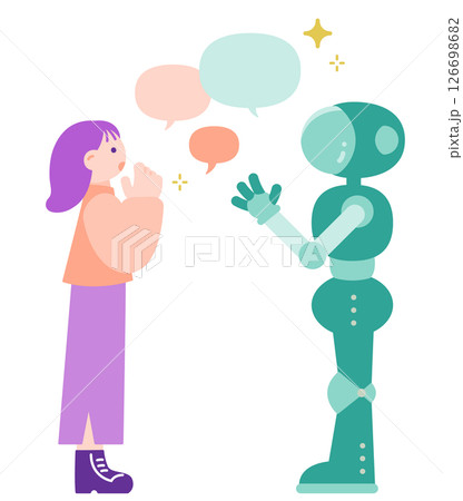 AIロボットに相談する女性の横顔イラスト　未来的コミュニケーション 126698682