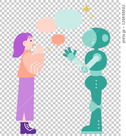 AIロボットに相談する女性の横顔イラスト　未来的コミュニケーション 126698682