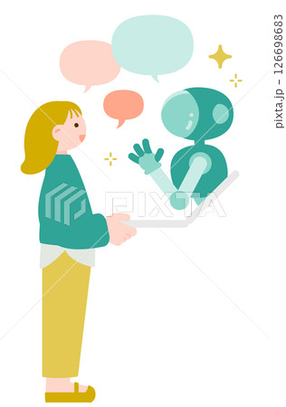 AIサービスに相談する女性の横顔イラスト　未来的コミュニケーション 126698683