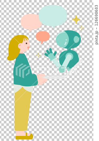 AIサービスに相談する女性の横顔イラスト　未来的コミュニケーション 126698683