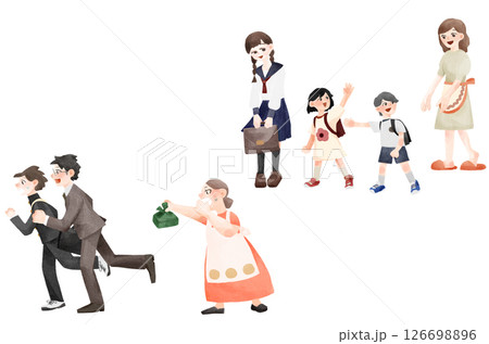 人物イラスト：朝、仕事や学校にいく人 126698896