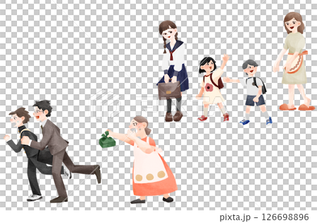 人物イラスト：朝、仕事や学校にいく人 126698896