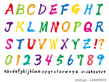 筆書きのカラフルなアルファベットと数字 126699078
