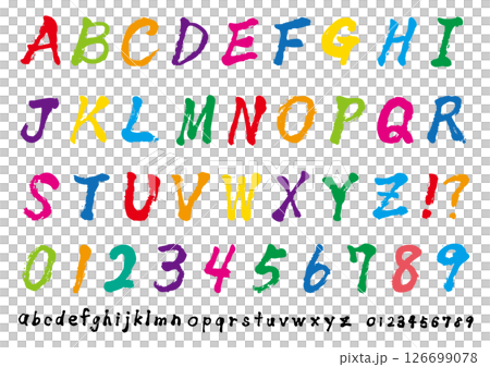 Colorful brush-written alphabet and numbers 126699078