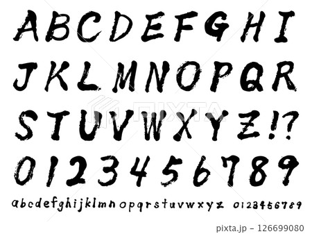 筆書きの黒いアルファベットと数字 126699080