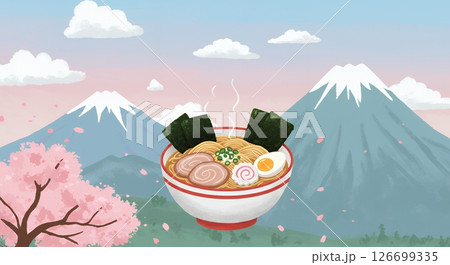 日本風景とラーメンの可愛いイラスト 126699335
