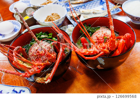 イセエビの味噌汁とアジの干物。民宿の美味しい朝食。 ヒリゾ浜中木南伊豆町伊豆半島静岡県2024 126699568