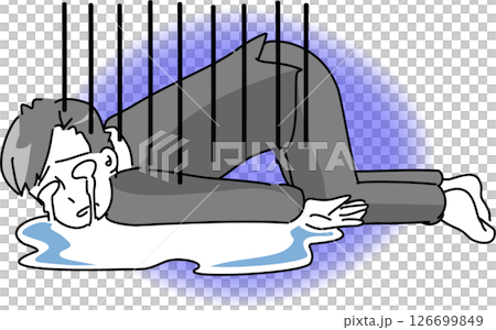 Big failure, white-eyed businessman crying face down, vector illustration 126699849