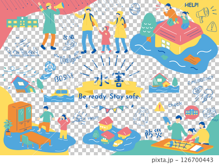 Flood and disaster prevention illustration collection 126700443