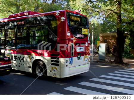 東京都渋谷区のハチ公バスが走っている風景 東京都渋谷区のハチ公バスが走っている風景 126700510