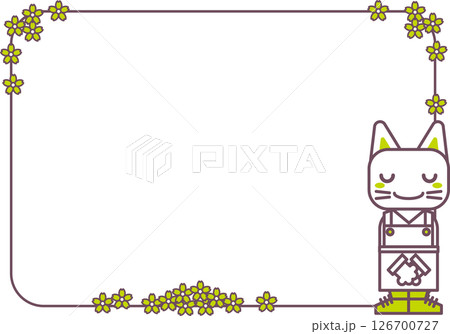 背景素材＜店舗スタッフの謝罪フレーム・猫・動物,店舗・店員・御免なさい・会釈・お辞儀・横位置＞ 126700727