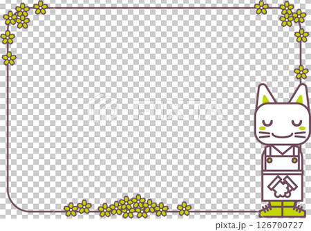 背景素材＜店舗スタッフの謝罪フレーム・猫・動物,店舗・店員・御免なさい・会釈・お辞儀・横位置＞ 126700727