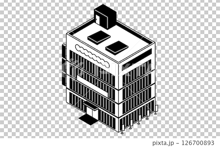 大型商業設施，簡單的黑白線條等距插圖 126700893