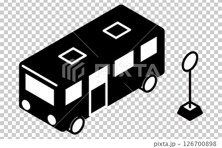 公車和公車站,簡單的黑白線等距插圖 公車和公車站,簡單的黑白線等距插圖 126700898
