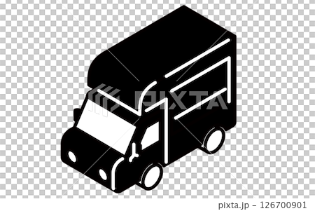 廚房車,簡單的黑白線等距圖 廚房車,簡單的黑白線等距圖 126700901