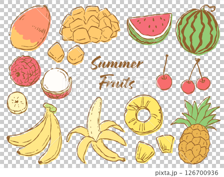 Hand-drawn rough taste summer fruit illustration set (color 02) 126700936