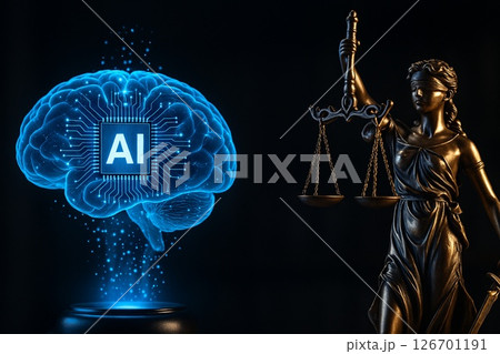 AIと天秤を持つ女神像による法と技術の融合表現 126701191