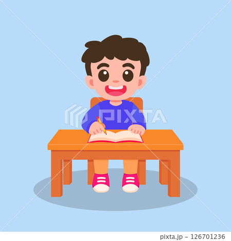 Cute Kid Studying at Desk Character design Cute Kid Studying at Desk Character design 126701236