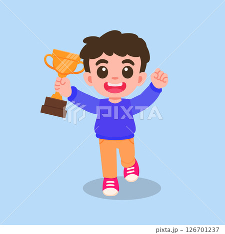 Cute Happy Boy Holding Trophy Character design 126701237