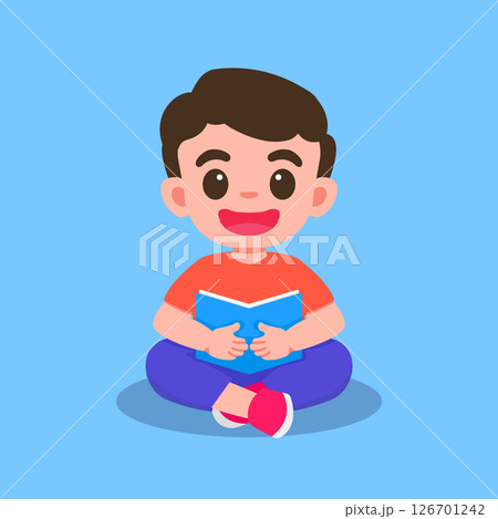 Cute Cartoon Boy Reading a Book character design Cute Cartoon Boy Reading a Book character design 126701242