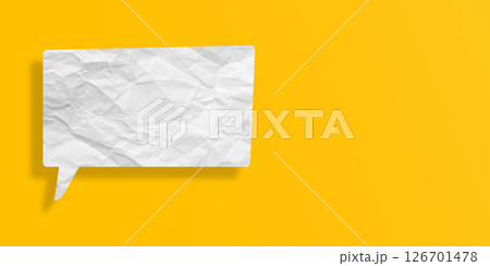 White speech bubble crumpled paper isolated on yellow background 126701478