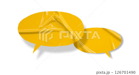 Yellow speech bubble crumpled paper isolated on transparent background 126701490
