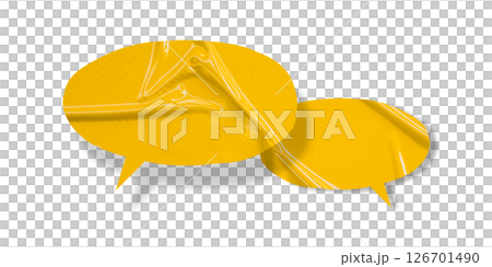 Yellow speech bubble crumpled paper isolated on transparent background 126701490