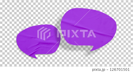 Purple speech bubble crumpled paper isolated on transparent background 126701501