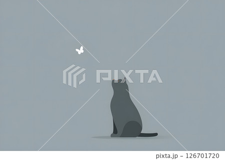 猫と蝶が向き合うシンプルなグラフィック 126701720