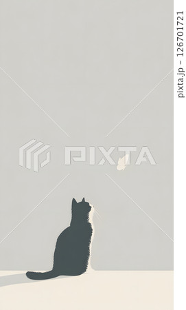 猫と蝶が向き合うシンプルなグラフィック 126701721