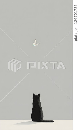 猫と蝶が向き合うシンプルなグラフィック 126701722