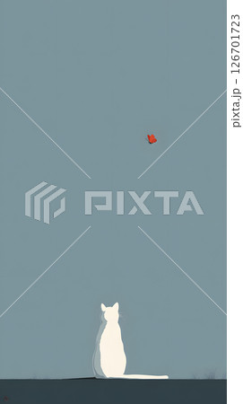 猫と蝶が向き合うシンプルなグラフィック 126701723