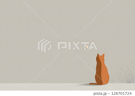 猫と蝶が向き合うシンプルなグラフィック 126701724