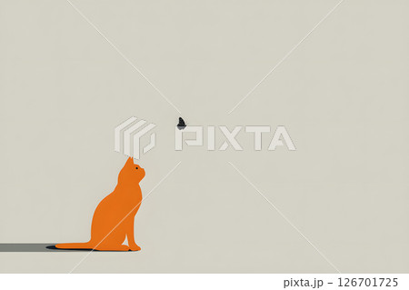 猫と蝶が向き合うシンプルなグラフィック 126701725