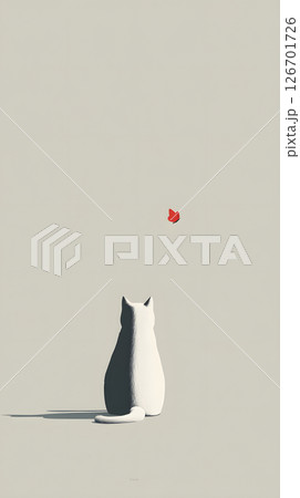 猫と蝶が向き合うシンプルなグラフィック 126701726
