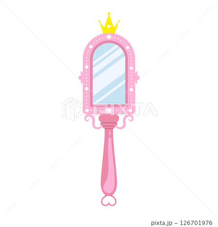Princess mirror. Small mirror for applying women makeup. Furniture for princess or royal room interior. Vintage Vector illustration in flat cartoon style 126701976