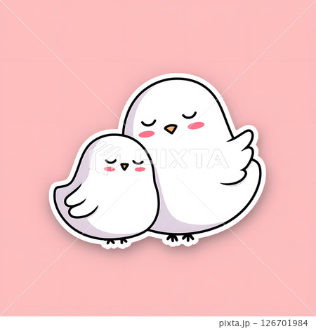 眠る親子鳥のかわいいイラスト 126701984