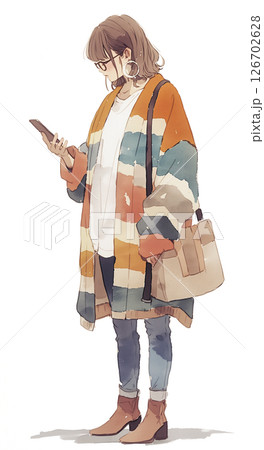 スマホに夢中で周りが見えていない女性 126702628