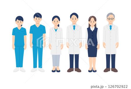 医者･看護師･医療事務の男女全身セット【人物ベクターイラスト素材】 126702922