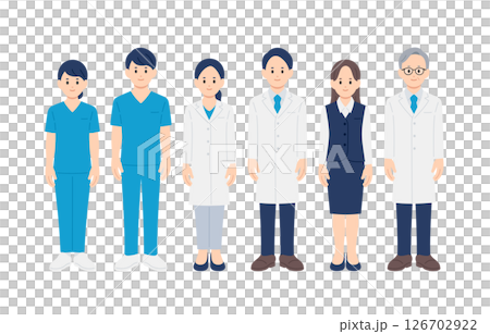醫生，護士，醫務室工作人員男性和女性全身套裝[人物矢量插圖素材] 126702922