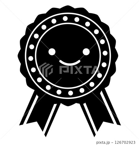 かわいいメダル アイコン 顔付き モノクロ (ベクター素材) 126702923