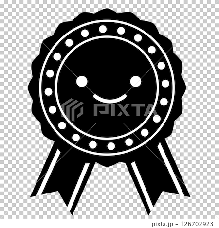 帶臉的可愛獎章圖標，單色（向量素材） 126702923
