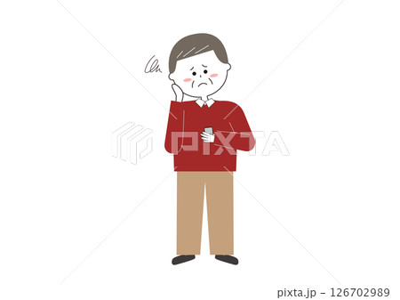 スマホの使い方に困るシニア男性のイラスト スマホの使い方に困るシニア男性のイラスト 126702989