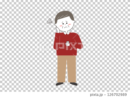 Illustration of a senior man having trouble using a smartphone 126702989