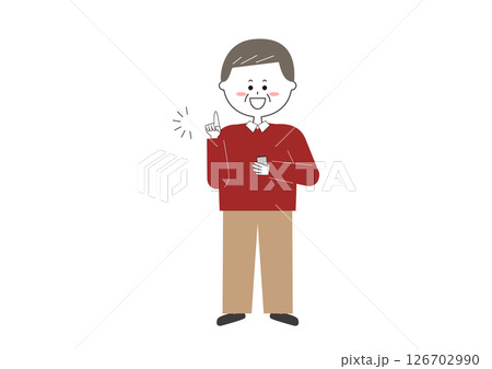 スマホを使いこなすシニア男性のイラスト スマホを使いこなすシニア男性のイラスト 126702990