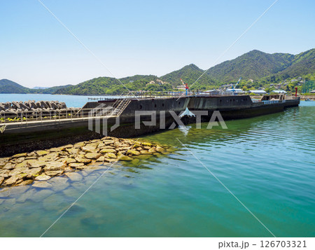 広島県呉市安浦漁港で防波堤として使われているコンクリート船の武智丸 126703321