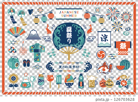 日本の夏祭りアイコンセット 126703628