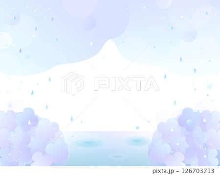 紫陽花と雨がふって波紋ができた水面のフレーム 紫陽花と雨がふって波紋ができた水面のフレーム 126703713