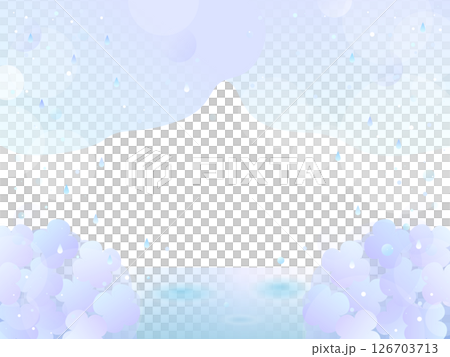 紫陽花と雨がふって波紋ができた水面のフレーム 紫陽花と雨がふって波紋ができた水面のフレーム 126703713